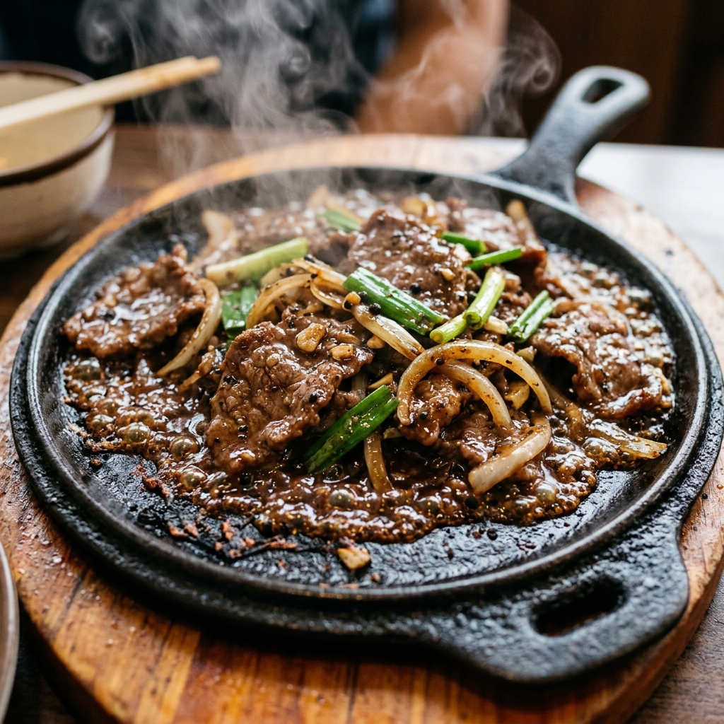 火熱噴香的黑胡椒炒肉